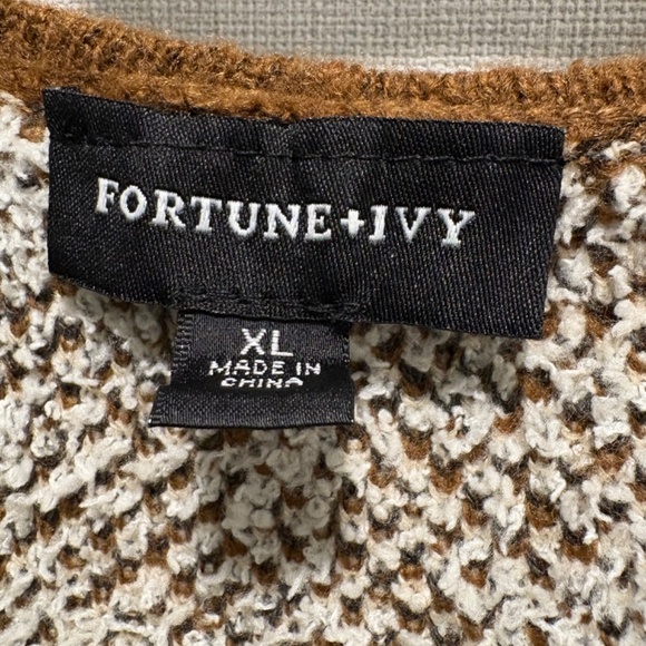 FORTUNE + IVY Long Open Front Brown Striped Cardigan - Picture 3 of 6